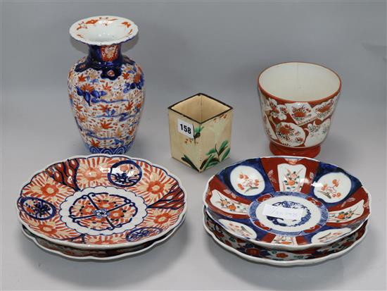 An Imari Vase, 4 plates etc H.195cm